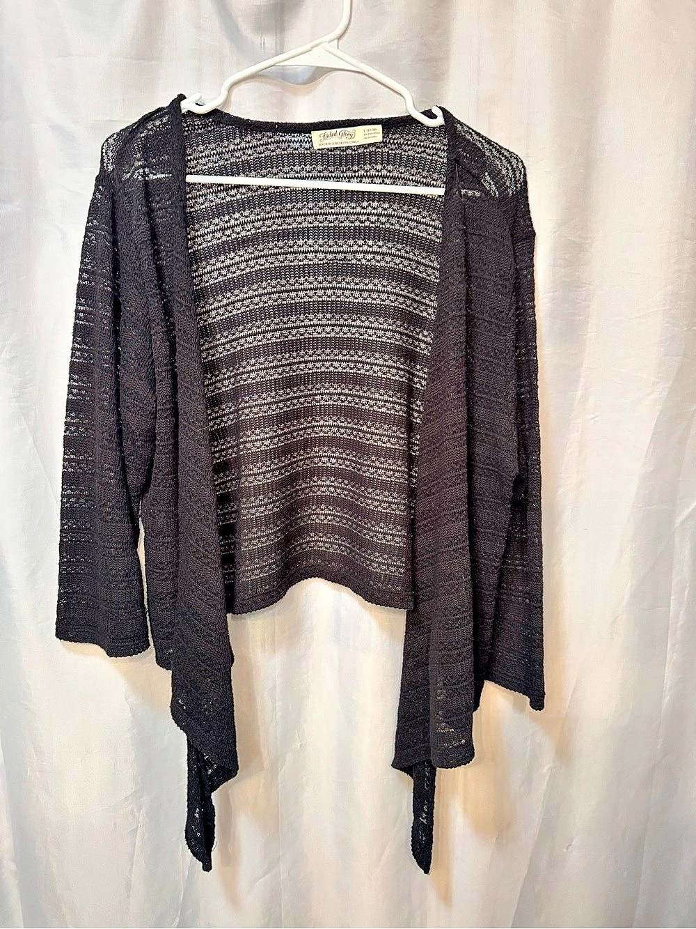 Faded Glory Black Open Knit Waterfall Cardigan Large 12-14